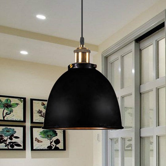 Lonie - Antique Antique Style Dome Pendant Lamp 1 Light Wrought Iron Hanging Light Fixture with Cord in Black/Rust