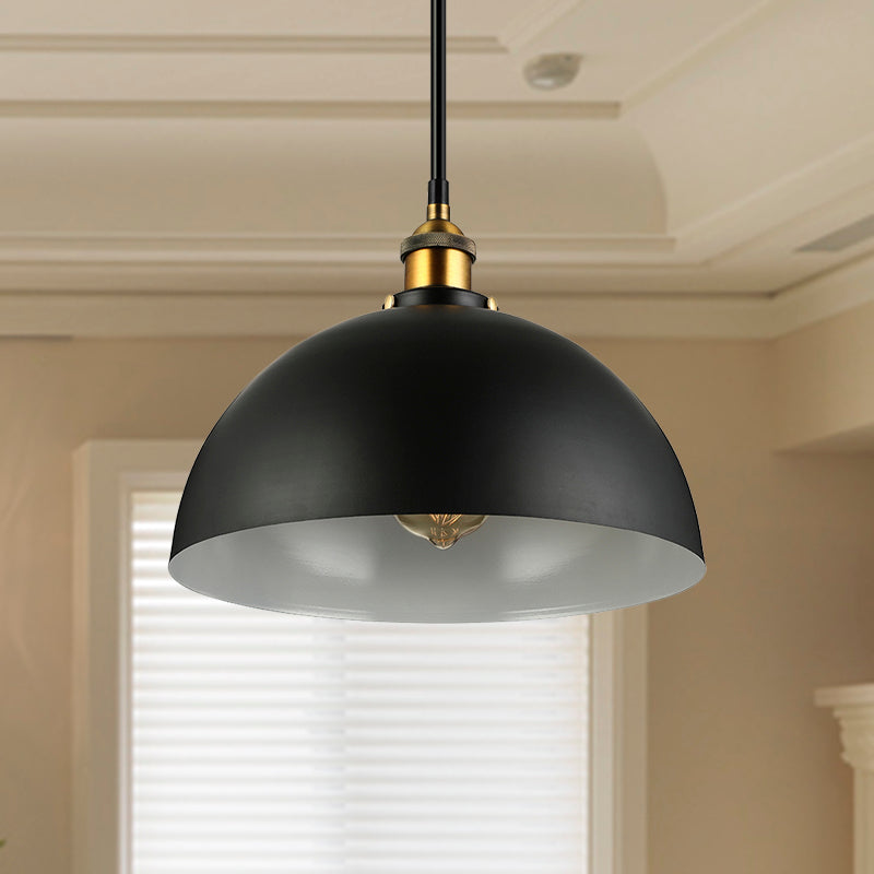 Metallic Domed Pendant Ceiling Light - Antique Style With Black/White Finish Perfect For Restaurants