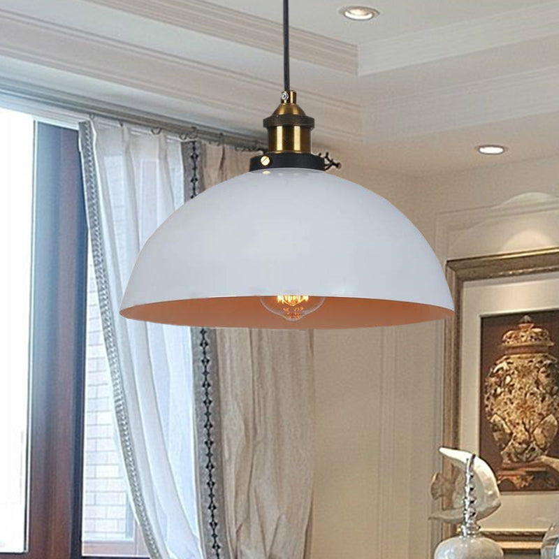 Metallic Domed Pendant Ceiling Light - Antique Style With Black/White Finish Perfect For Restaurants