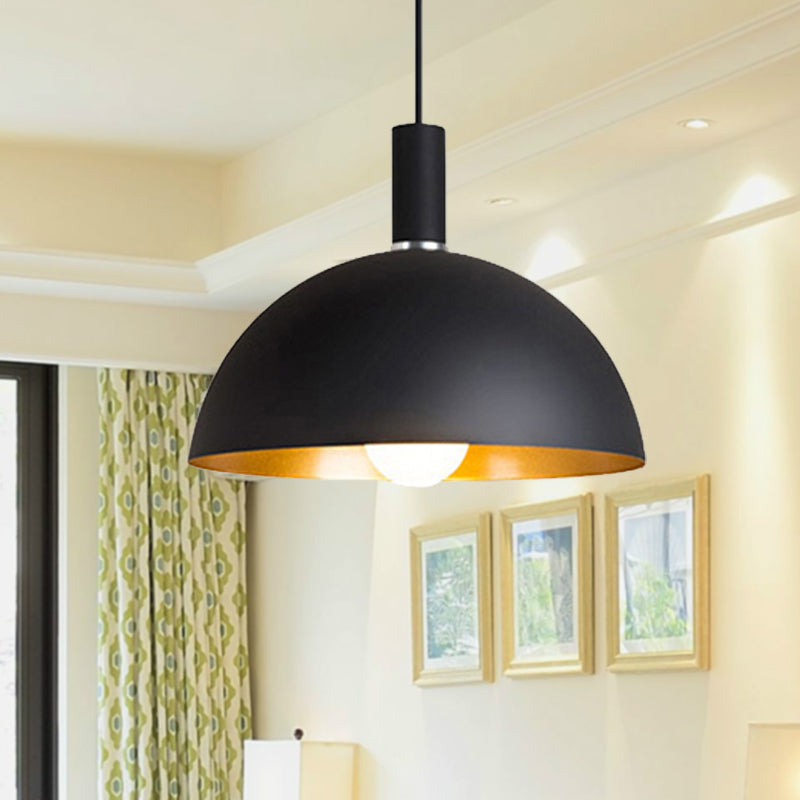 12/16 Wide Retro-Style Pendant Lamp With Metallic Dome Shade In Black Finish - Indoor Ceiling