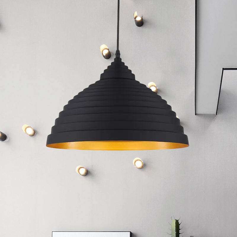 Retro Ridged Dome Pendant Light With Adjustable Cord - Ideal For Coffee Shops Black