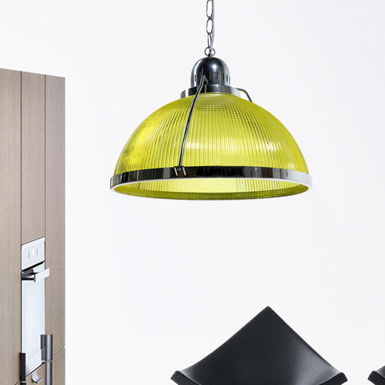 Industrial Ribbed Dome Pendant Lamp in White/Red/Yellow - Acrylic and Metal