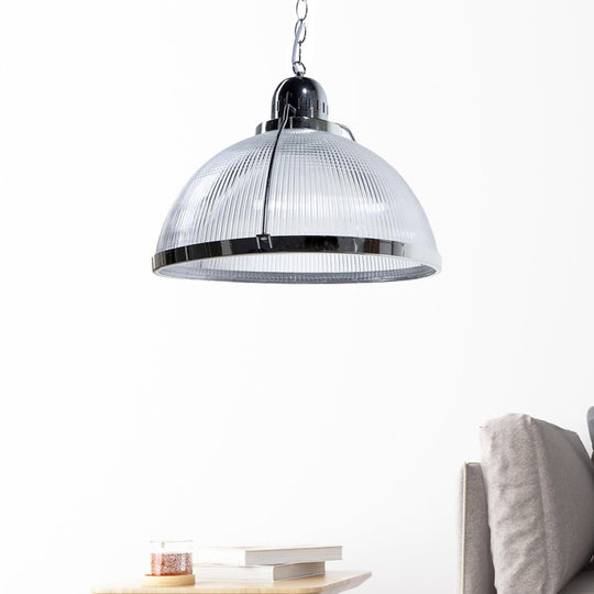 Industrial Ribbed Dome Pendant Lamp in White/Red/Yellow - Acrylic and Metal