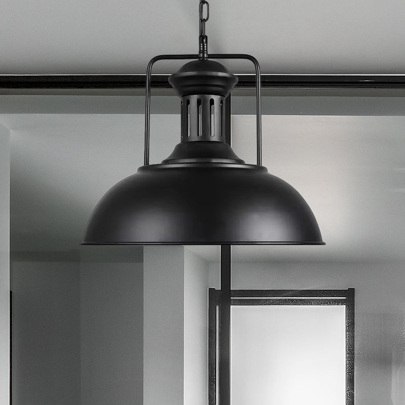 Retro Stylish Metal Pendant Lighting With 1 Bulb - Black/White Inner/White 13/14/16 Dia Bowl