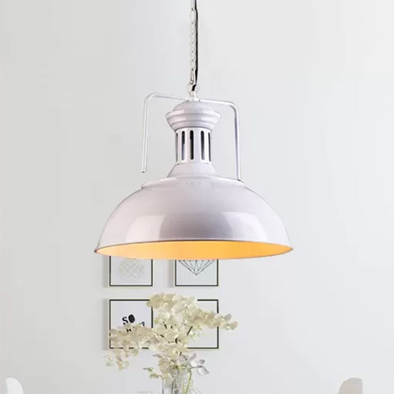 Retro Stylish Metal Pendant Lighting With 1 Bulb - Black/White Inner/White 13/14/16 Dia Bowl