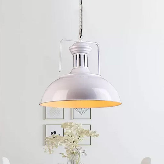 Retro Stylish Metal Pendant Lighting With 1 Bulb - Black/White Inner/White 13/14/16 Dia Bowl