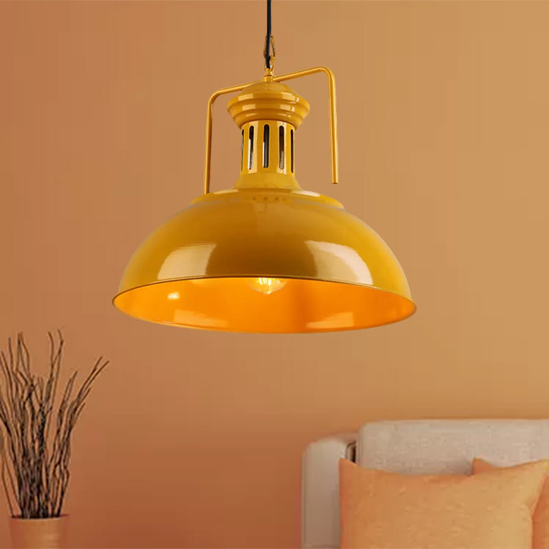 Bowl Industrial Pendant Light with Vented Socket in Red/Yellow