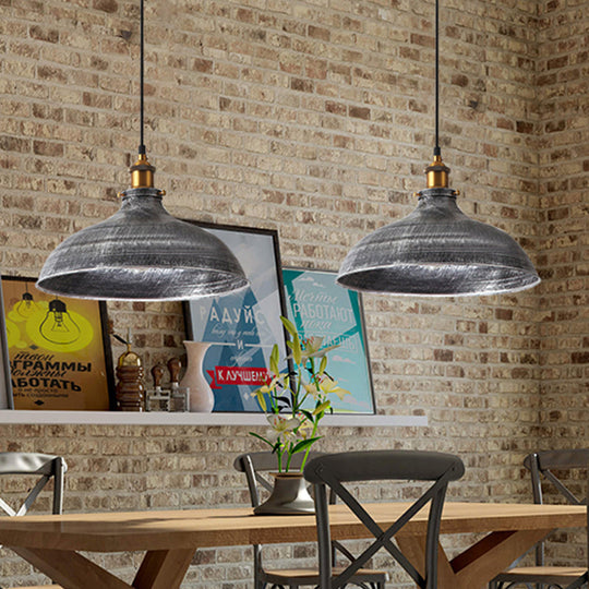 Giulia - Vintage Silver Gray 1 Bulb Pendant Lamp Antique Style Metal Bowl Shade Hanging Light with Plug-In Cord