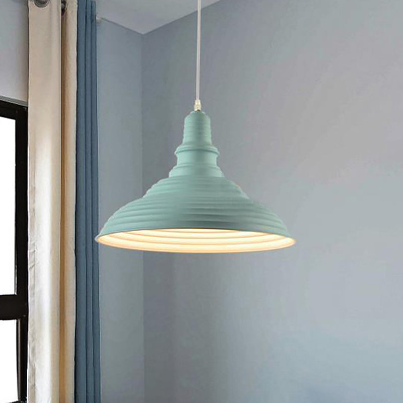 Industrial-Style Double Bubble Ribbed Pendant Lamp - Metal Pink/Blue Suspension Light For Bedroom