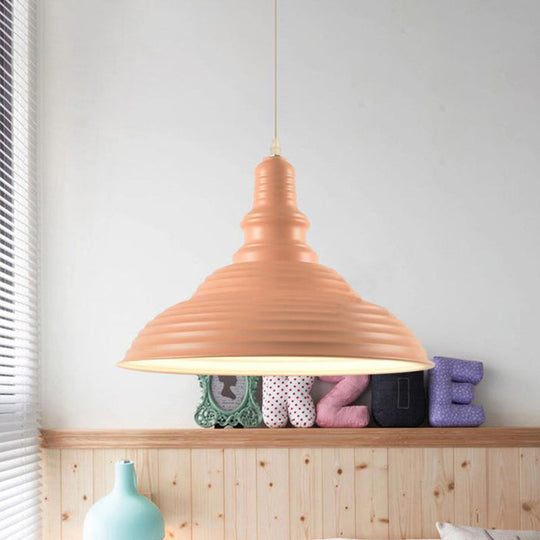 Industrial Style Metal Pink/Blue Double Bubble Pendant Lamp: Ribbed Design, 1 Light Suspension Light for Bedroom