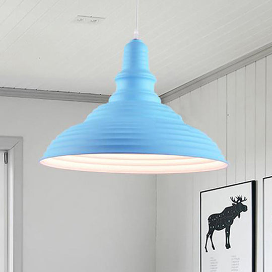 Industrial Style Metal Pink/Blue Double Bubble Pendant Lamp: Ribbed Design, 1 Light Suspension Light for Bedroom