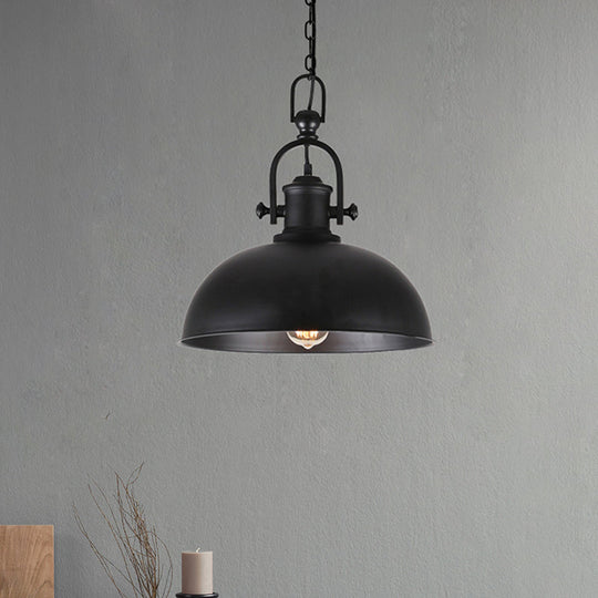 Industrial Pendant Light with Adjustable Chain - Bowl Shade Metal - Black