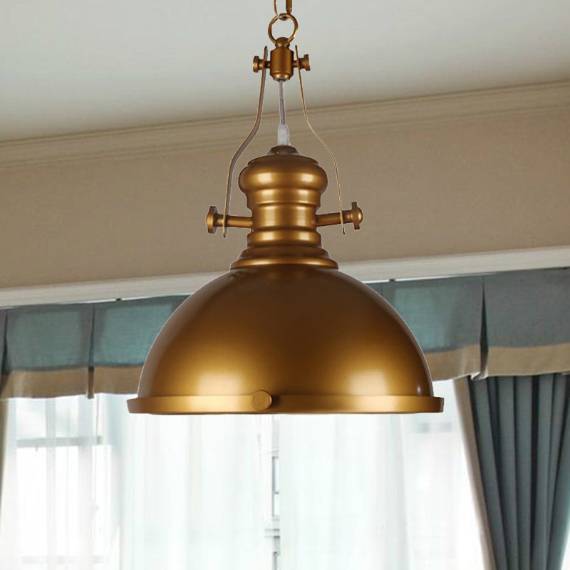 Antique-Style Metal Dome Pendant Light With Frosted Diffuser In Brass Antique