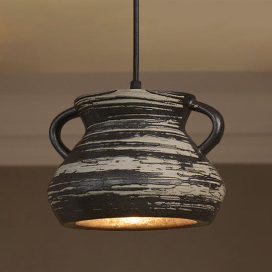 Industrial Ceramic Pendant Light in Grey for Restaurant with Barrel/Bell/Urn Shade