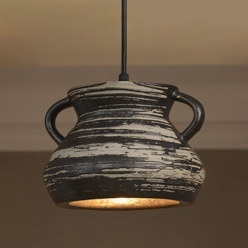 Industrial Ceramic Pendant Light: Barrel/Bell/Urn Shade Grey - Perfect For Restaurants 1 Light