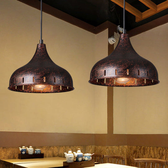 Rustic Iron Onion Hanging Light Fixture With Hollow Design - Restaurant Pendant Lamp