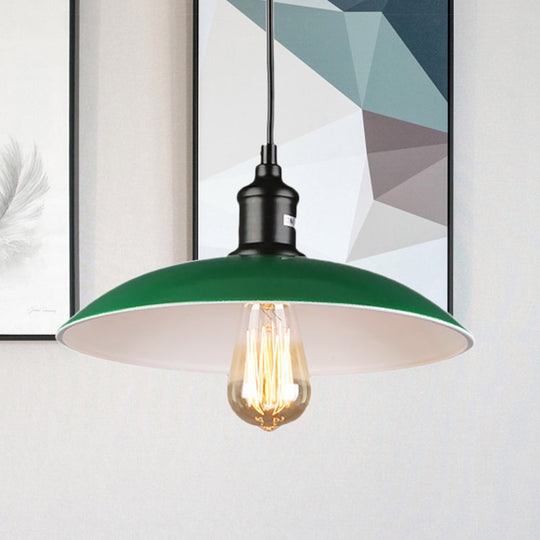 Green Metallic Vintage Pendant Light with Dome Shade - 14"/18" Diameter