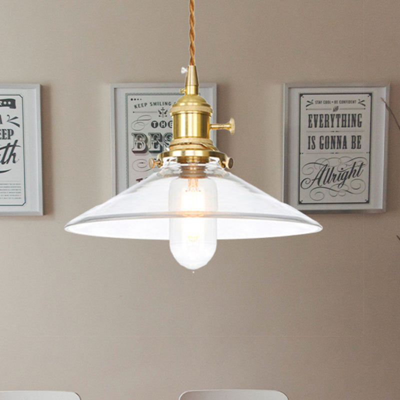 Industrial Clear Glass Saucer/Dome/Prismatic Brass Ceiling Pendant Light For Living Room