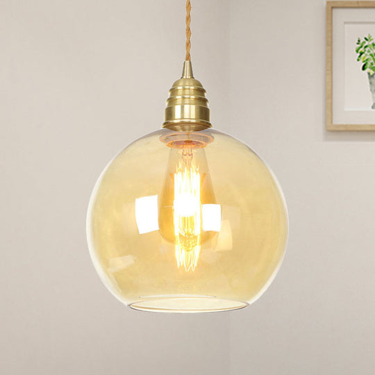 Amber Glass Industrial Pendant Light in Brass, Various Sizes