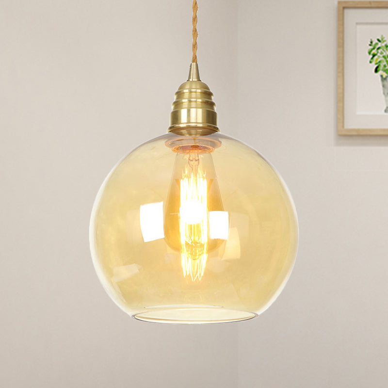 Amber Glass Pendant Lighting - Industrial Global Ceiling Light In Brass (8 /10 /12 Wide)