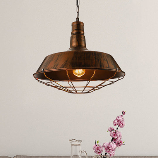 Retro Wire Guard Pendant Light With Barn Shade - 1 Hanging Fixture In Black/Bronze/Rust For Kitchen