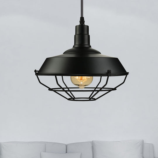 Farmhouse Style Pendant Light With Barn Shade - Black Metal 1 Head 10/14/18 Diameter Ideal For