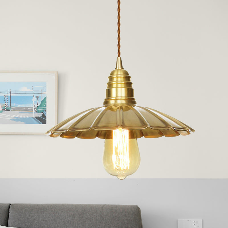 Mid-Century Brass Pendant Light with Amber Glass Shade for Dining Tables (9.5"/8" W, 1 Bulb)