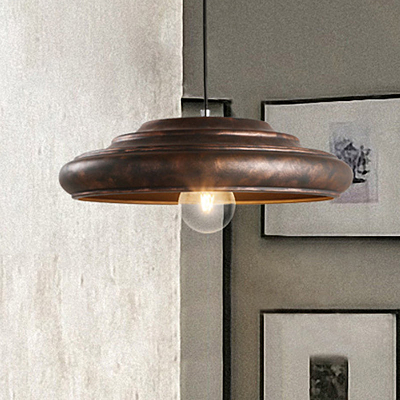 Antique Style Hanging Lamp with Metallic Round Shade - Rustic Suspended Light for Dining Table