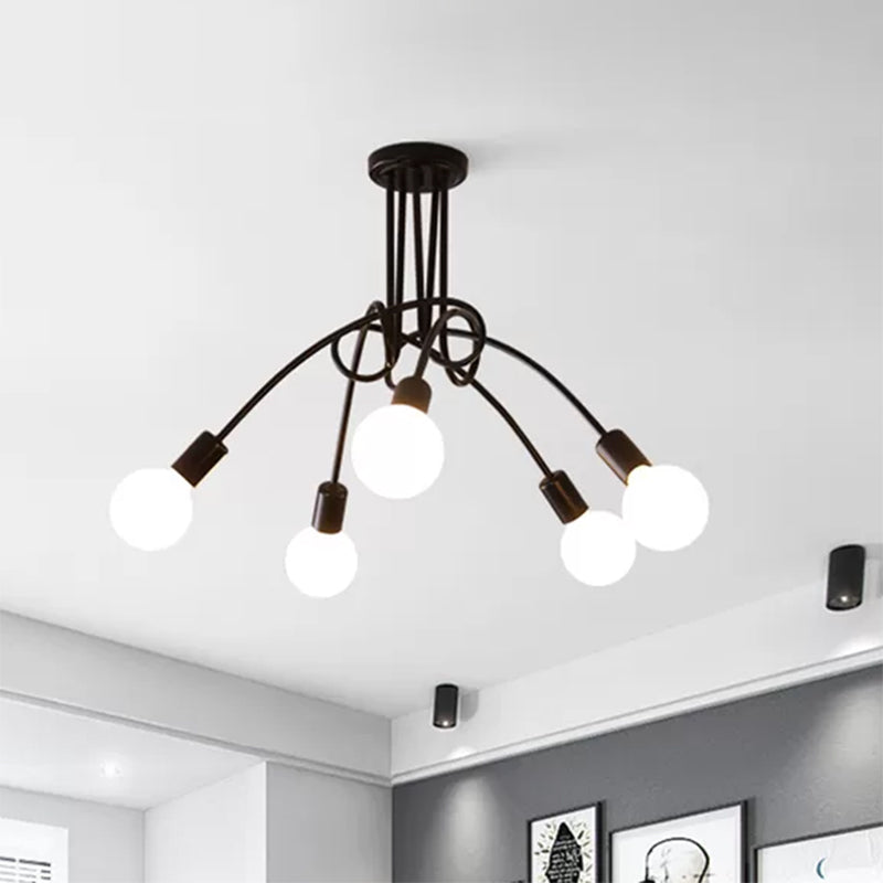 Contemporary Ceiling Light Fixture for Living Room - Spacious Semi Flush Mount with Stylish Metal Twist Arm