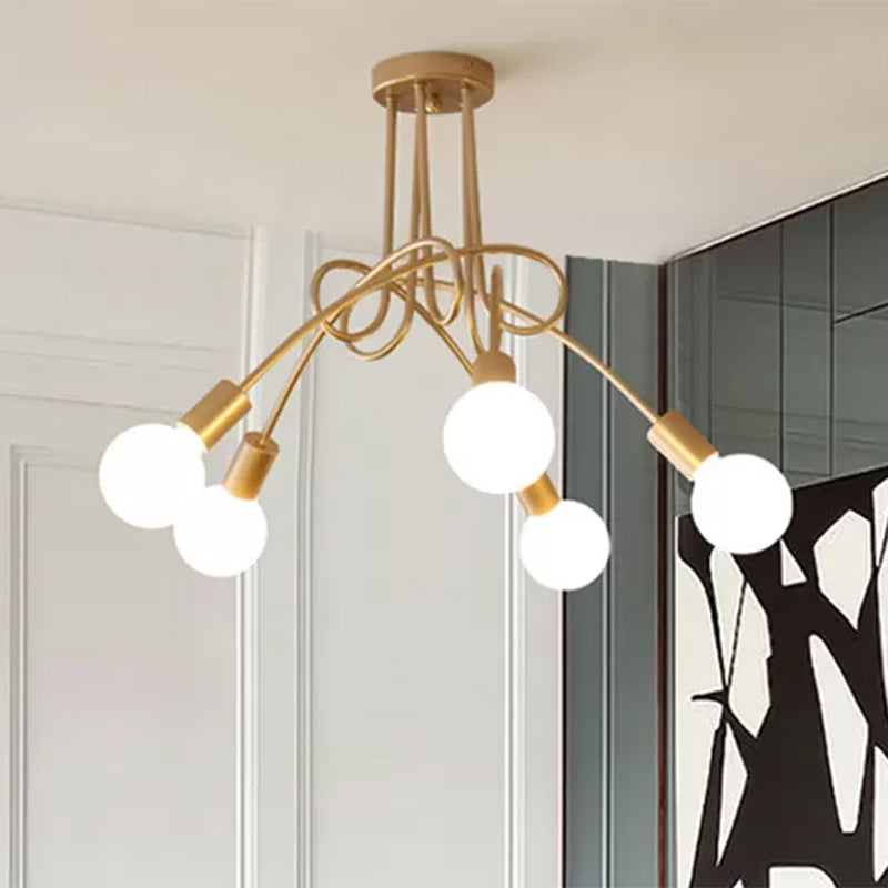 Contemporary Ceiling Light Fixture for Living Room - Spacious Semi Flush Mount with Stylish Metal Twist Arm