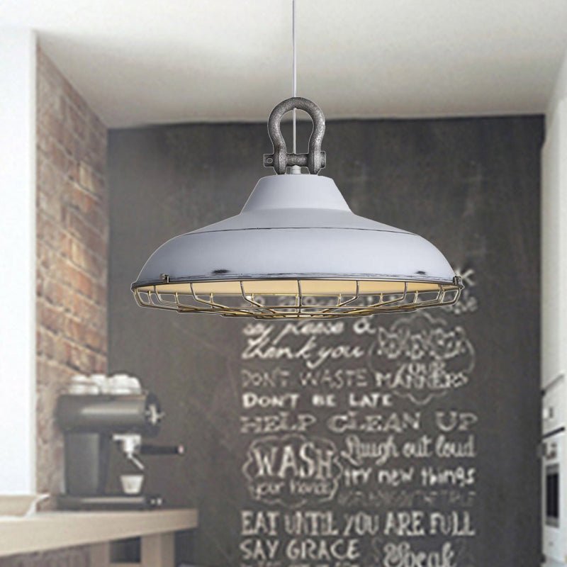 Metal Frame Pendant Light With Industrial Barn Shade And 1 Bulb White/Copper/Rust Hanging Lamp For