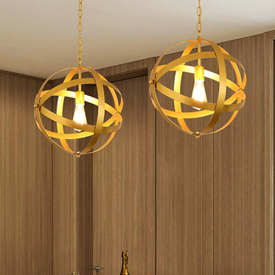 Industrial 1 Light Spherical Metal Pendant Lamp in Gold/Aged Silver - Ideal for Dining Tables & Living Rooms