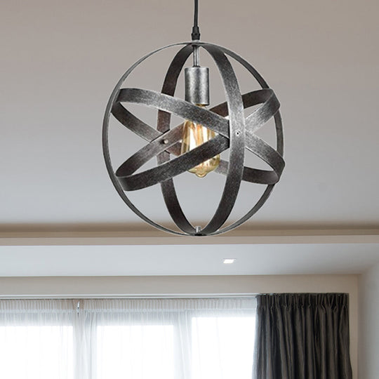 Industrial 1 Light Spherical Metal Pendant Lamp in Gold/Aged Silver - Ideal for Dining Tables & Living Rooms