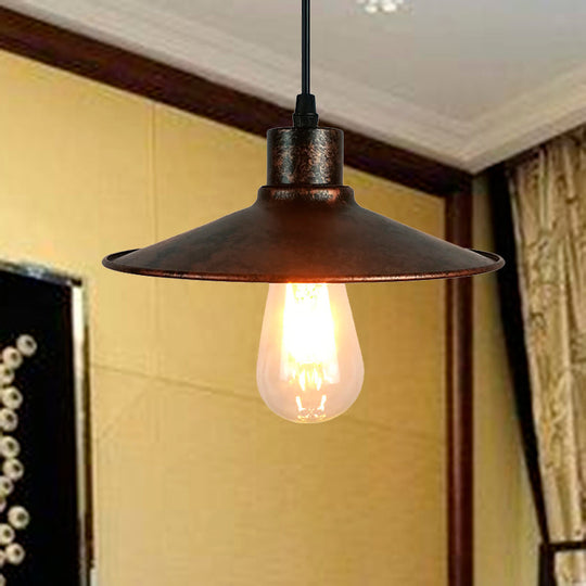 Industrial Iron Flared Shade Pendant Ceiling Light - Antique Brass/Rust Finish - Ideal for Dining Tables, 1 Bulb