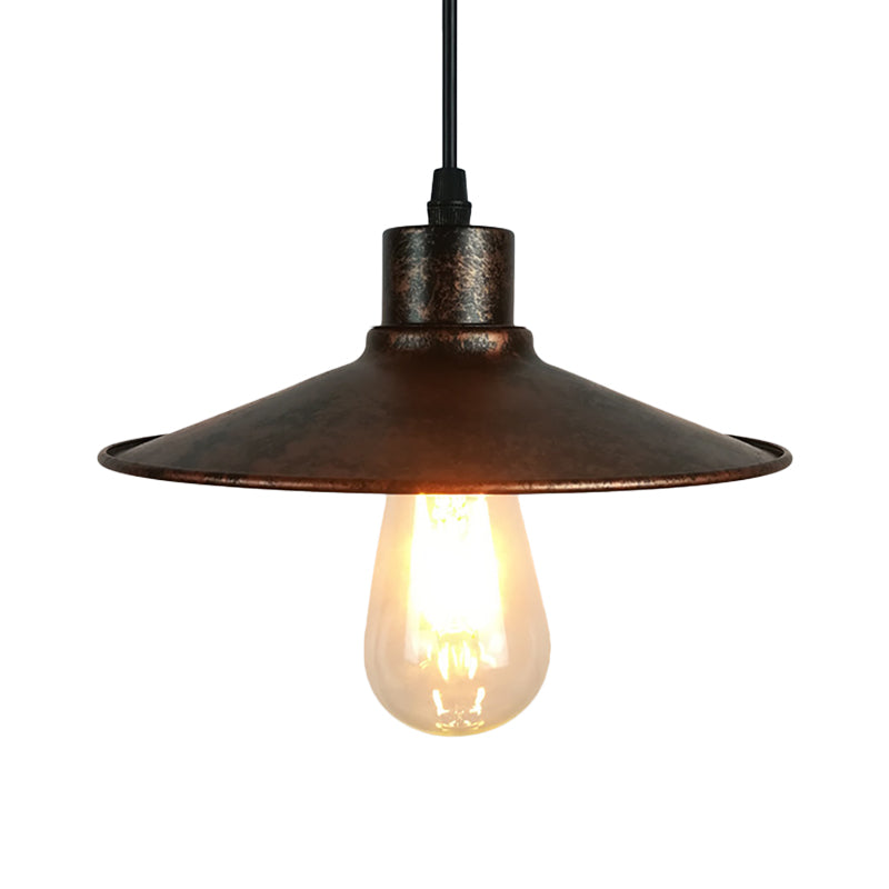 Industrial Iron Flared Shade Pendant Ceiling Light - Antique Brass/Rust Finish - Ideal for Dining Tables, 1 Bulb