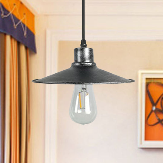 Industrial Iron Pendant Ceiling Light With Flared Shade - Antique Brass/Rust Finish 1 Bulb Aged