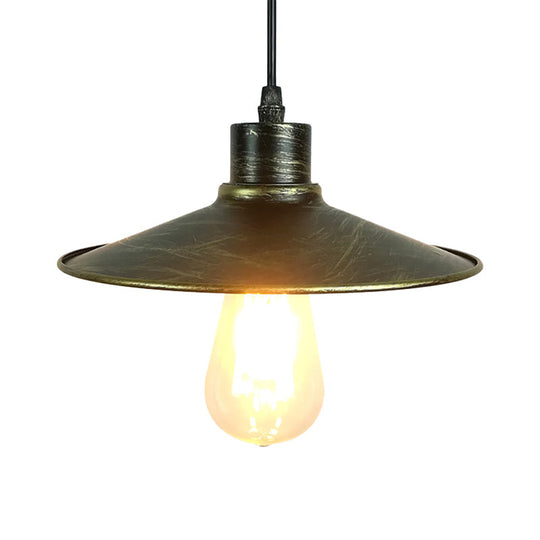 Industrial Iron Flared Shade Pendant Ceiling Light - Antique Brass/Rust Finish - Ideal for Dining Tables, 1 Bulb