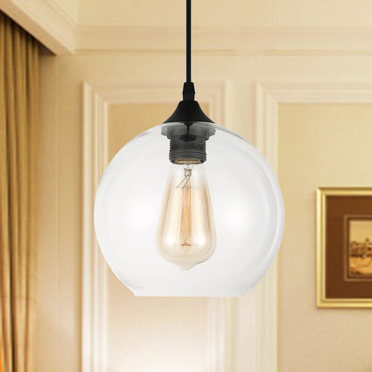 Industrial Globe Pendant Light | Wide 8/10/12 1-Light Grey/Clear Glass Black Hanging Lamp