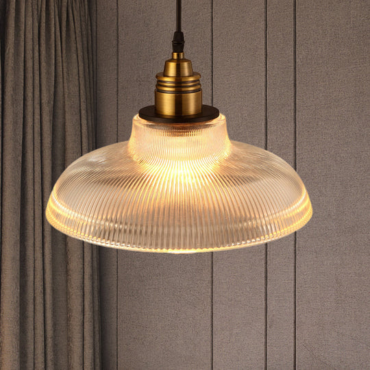 Barn Pendant Light - Industrial 1-Light Prismatic Glass Hanging Lamp in Clear (8"/10"/12" Wide)