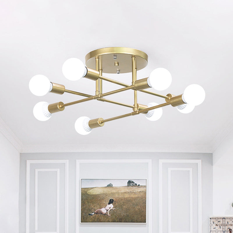 Modern Gold Crossed Lines Semi Flush Light Fixture with 6/8 Heads - Ceiling Mounted for Living Room