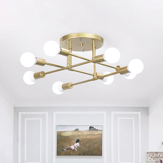 Modern Gold Crossed Lines Semi Flush Light Fixture with 6/8 Heads - Ceiling Mounted for Living Room