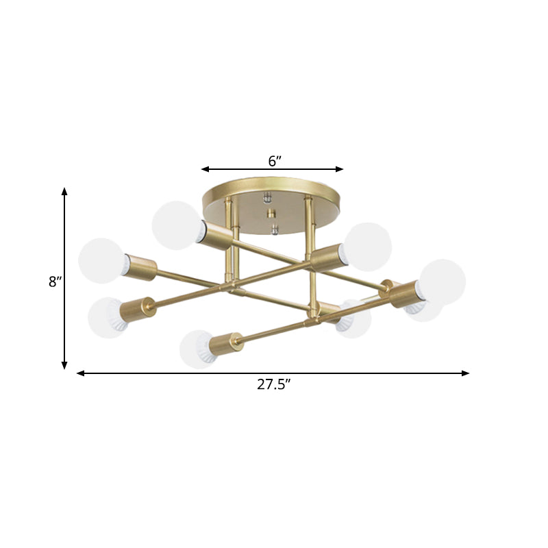 Modern Gold Crossed Lines Semi Flush Light Fixture with 6/8 Heads - Ceiling Mounted for Living Room