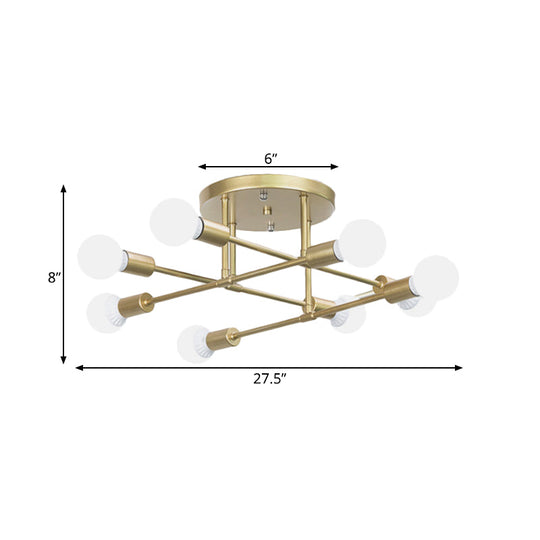 Modern Gold Crossed Lines Semi Flush Light Fixture with 6/8 Heads - Ceiling Mounted for Living Room