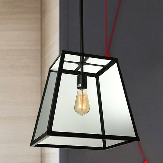 Black Industrial Trapezoid Pendant Light with Clear Glass - 12" / 14" Wide