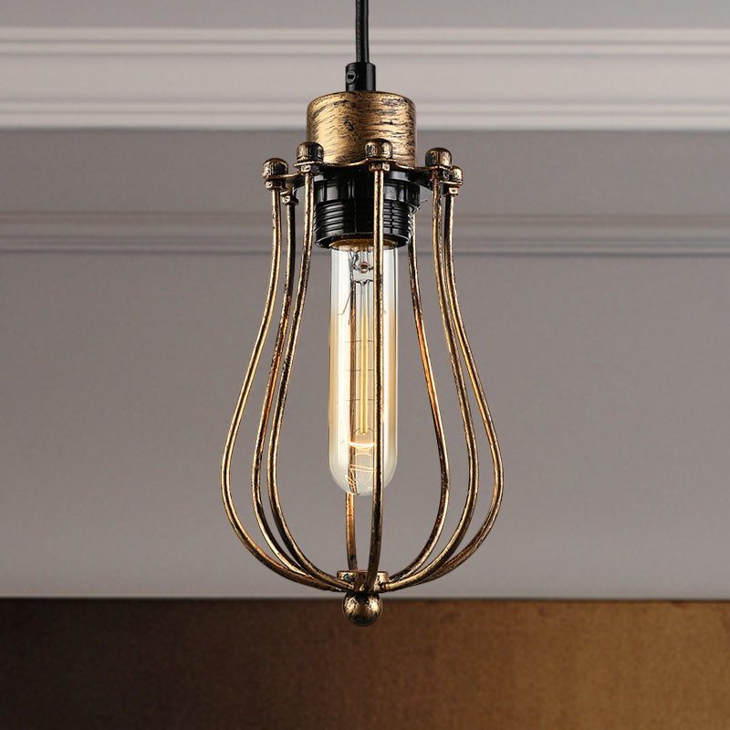 Industrial Metal Pendant Light with Teardrop Shade - Brass/White/Black