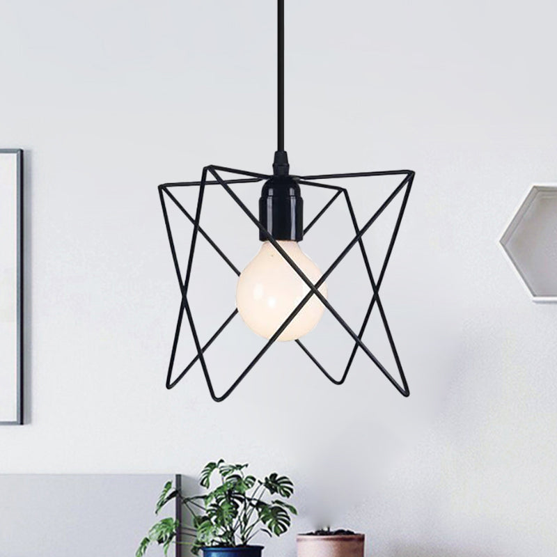 Industrial Geometric Ceiling Light with Open Cage Shade - 7"/10" Wide - Black