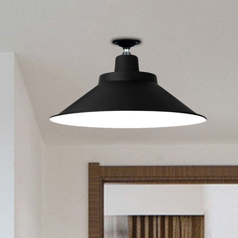 Industrial-Style 1-Head Flush Mount Cone Ceiling Light - 12/16/19.5 Wide Black Metal Finish