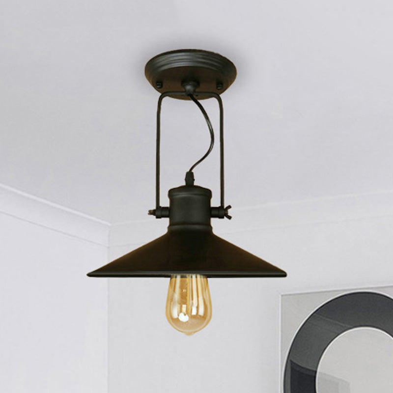 Retro Conical Metal Ceiling Light in Black/Rust - Semi Flush Mount with Rotatable 1 Light for Foyer