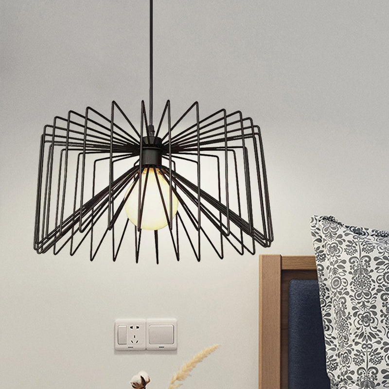 Retro Industrial Metal Cage Pendant Light - Black Hanging Lamp for Living Room