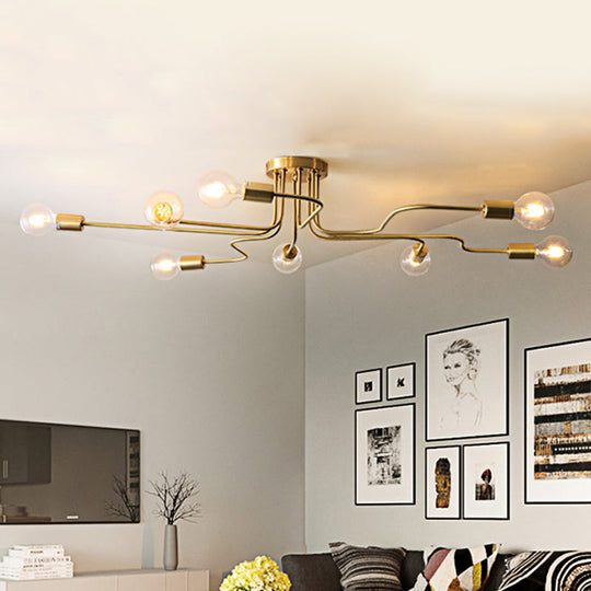 Vintage Metallic Semi Flush Light with Sputnik Design in Antique Brass/Black - Exposed Ceiling Flush Mount, 4/6-Light